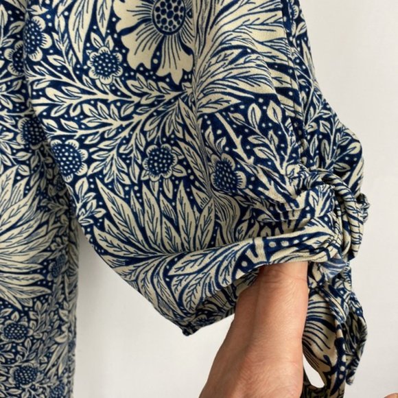 H&M x William Morris & Co 8 Floral Print Tunic Shift Dress Blue Tie Sleeves - Picture 10 of 12